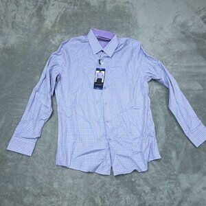Duchamp London Slim Fit Mens Purple Check Shirt 16/L Cotton Elastane a0481